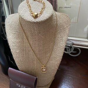Slide Gold Pendant Necklace and Heart Bracelet Set
